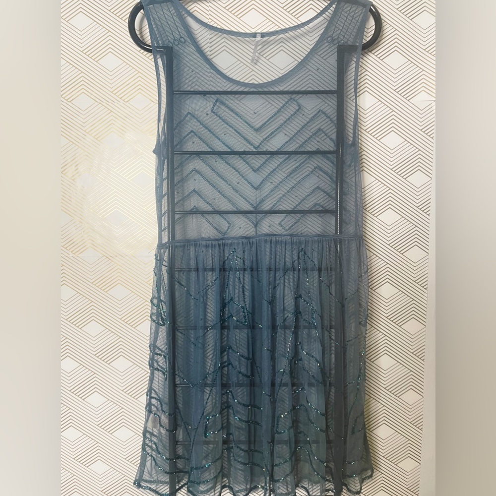 🌟Host Pick🌟Free People! Embellished Teal Sheer Slip Dress - Picture 5 of 16